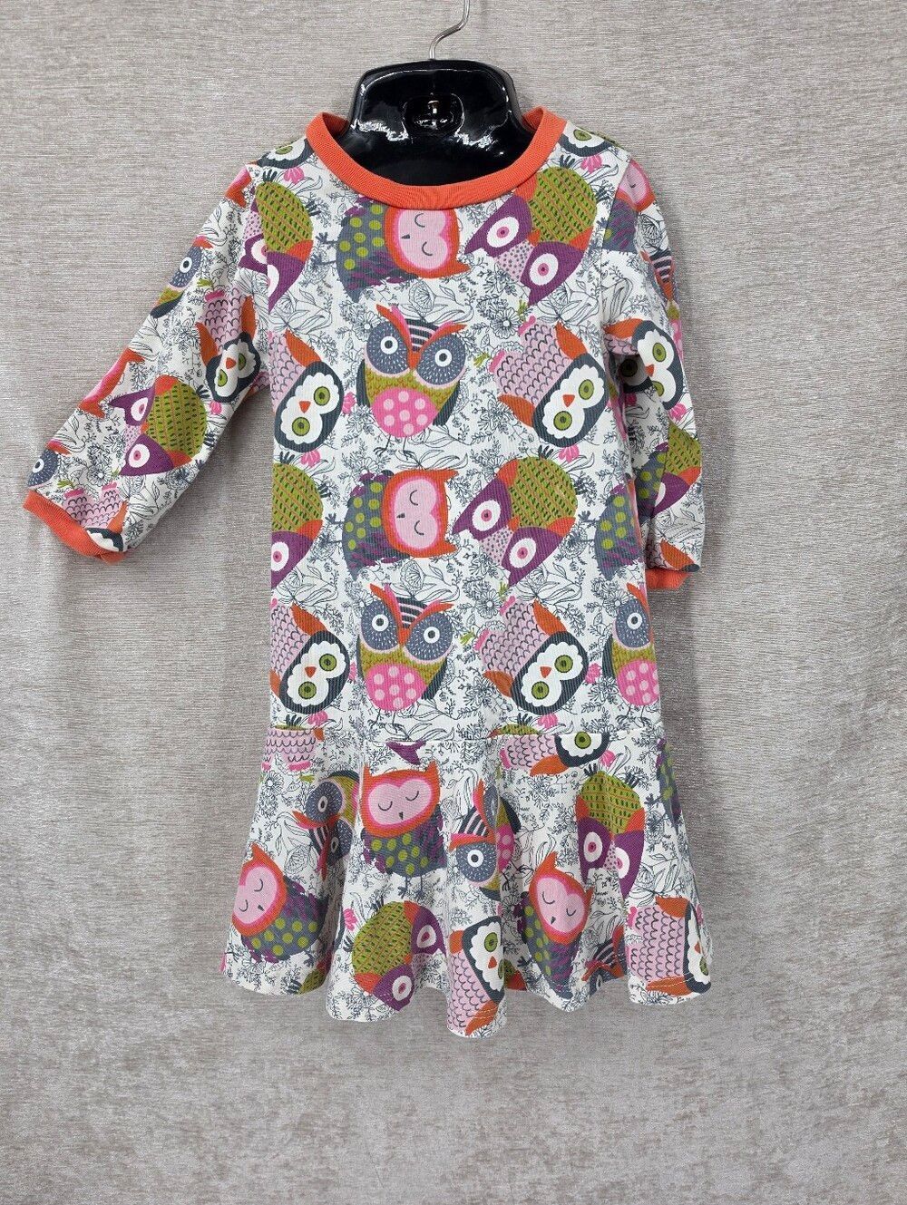 Lemon Loves Lime Cotton Girls' Owl Print Dress with Orange Trim